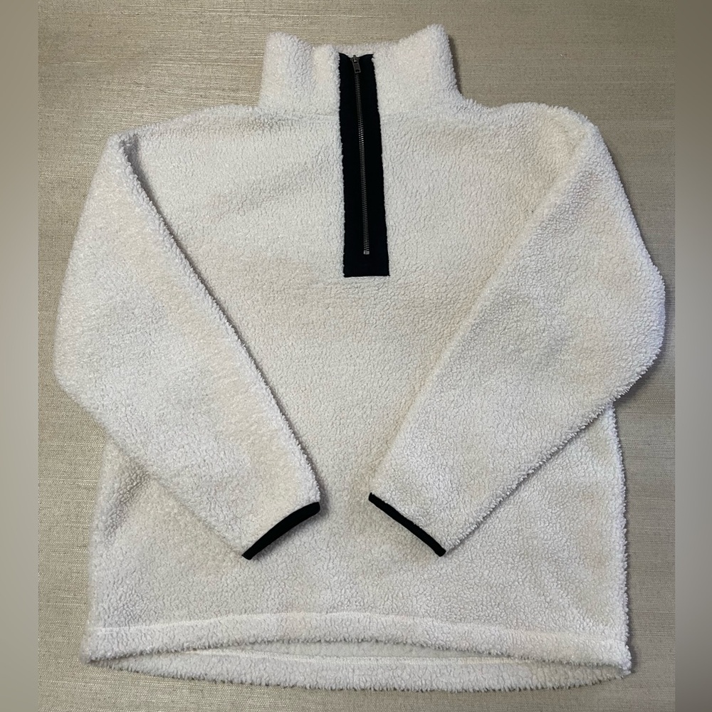 LOFT White and Black Fleece Turtleneck Sweater